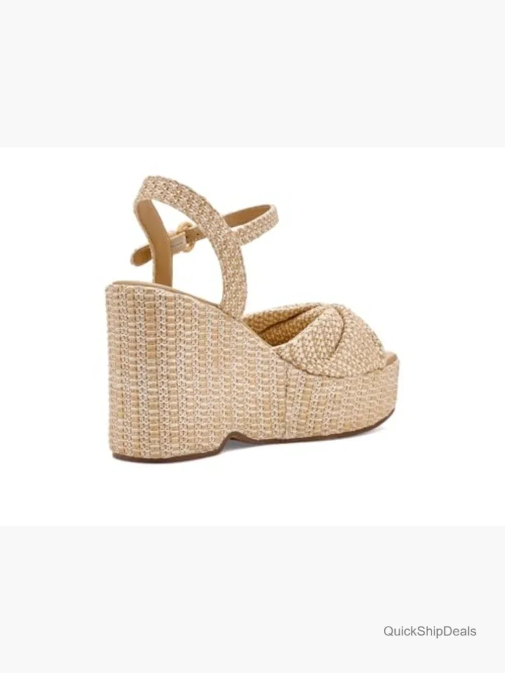 Raffia Wedge Sandals with Buckle Closure - Open Toe Heels